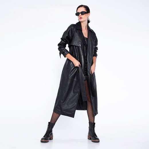 Damski płaszcz skórzany długi czarny ze sklepu WITTCHEN w kategorii Płaszcze damskie - zdjęcie 164906869