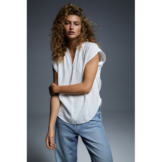 H & M - Bawełniana bluzka z falbankami - Biały H & M S H&M