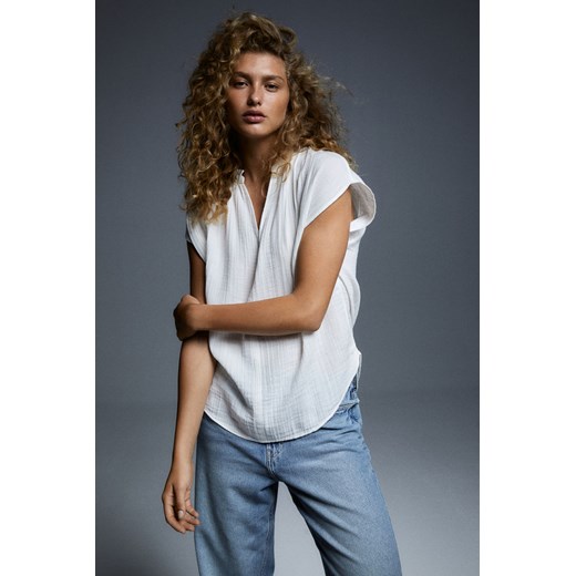 H & M - Bawełniana bluzka z falbankami - Biały H & M S H&M
