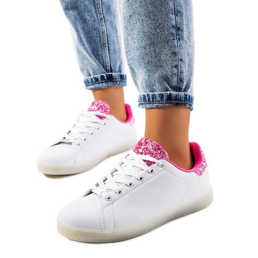 Biało różowe sneakersy z ledami Alfaro białe ze sklepu ButyModne.pl w kategorii Buty sportowe damskie - zdjęcie 164910008
