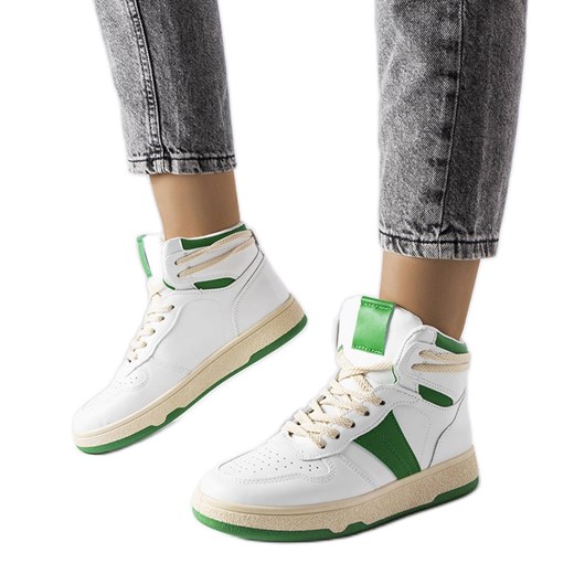 Zielone sneakersy za kostkę Robin białe ze sklepu ButyModne.pl w kategorii Buty sportowe damskie - zdjęcie 164911728
