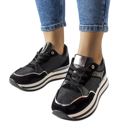 Czarne błyszczące sneakersy Enola ze sklepu ButyModne.pl w kategorii Buty sportowe damskie - zdjęcie 164911957