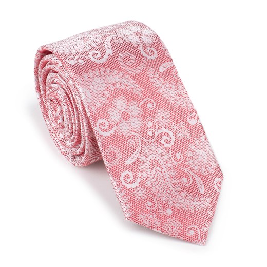 Krawat jedwabny wzorzysty biało-czerwony ze sklepu WITTCHEN w kategorii Krawaty - zdjęcie 164923545