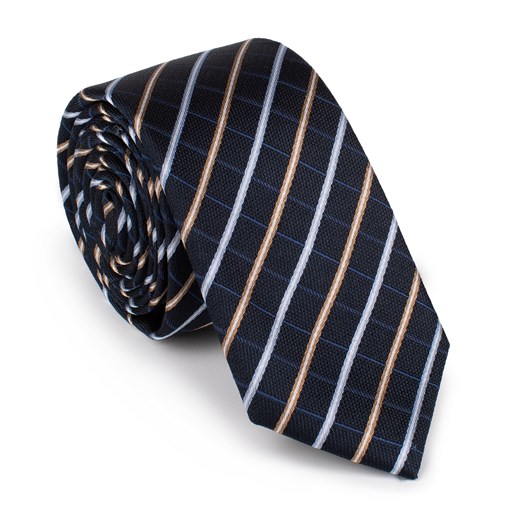 Krawat jedwabny wzorzysty granatowo-beżowy ze sklepu WITTCHEN w kategorii Krawaty - zdjęcie 164923548