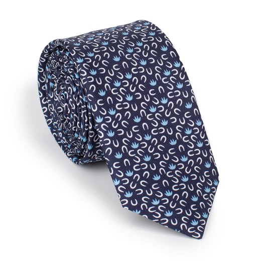 Krawat jedwabny wzorzysty granatowo-niebieski ze sklepu WITTCHEN w kategorii Krawaty - zdjęcie 164923549