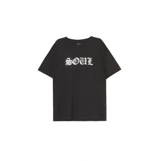 Cropp - Czarny t-shirt oversize z nadrukiem - czarny Cropp L Cropp