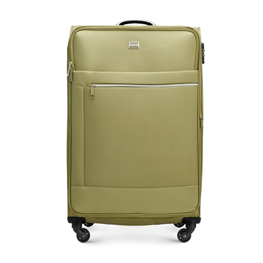 Duża walizka miękka z błyszczącym suwakiem z przodu zielona ze sklepu WITTCHEN w kategorii Walizki - zdjęcie 164925286