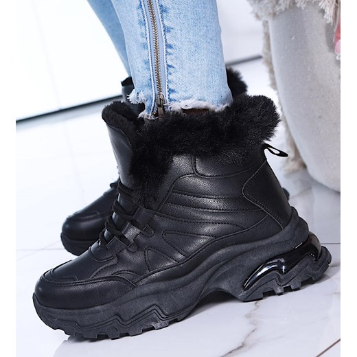 Czarne ocieplane trampki sneakersy na koturnie E10-3 15150 T635/ ze sklepu Pantofelek24.pl w kategorii Śniegowce damskie - zdjęcie 164927666