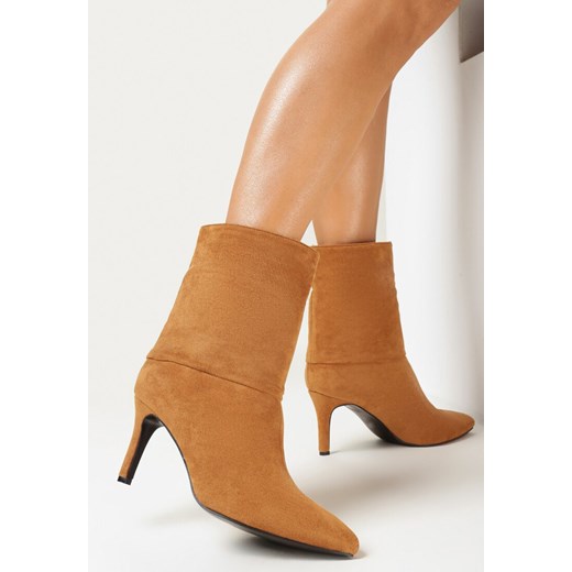 Brązowe Botki na Szpilce z Wywiniętą Cholewką Mathea 37 okazja born2be.pl