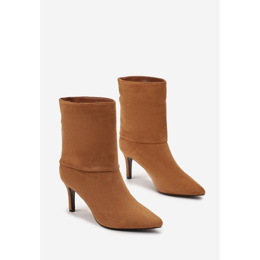 Brązowe Botki na Szpilce z Wywiniętą Cholewką Mathea 38 born2be.pl promocja