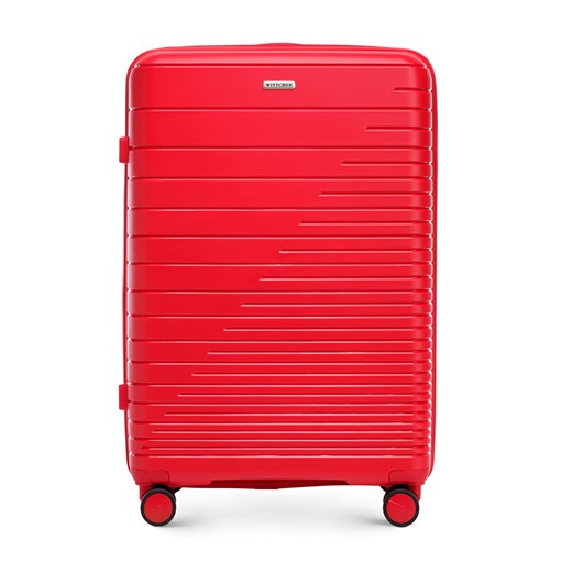 Duża walizka z polipropylenu z błyszczącymi paskami czerwona ze sklepu WITTCHEN w kategorii Walizki - zdjęcie 164936146