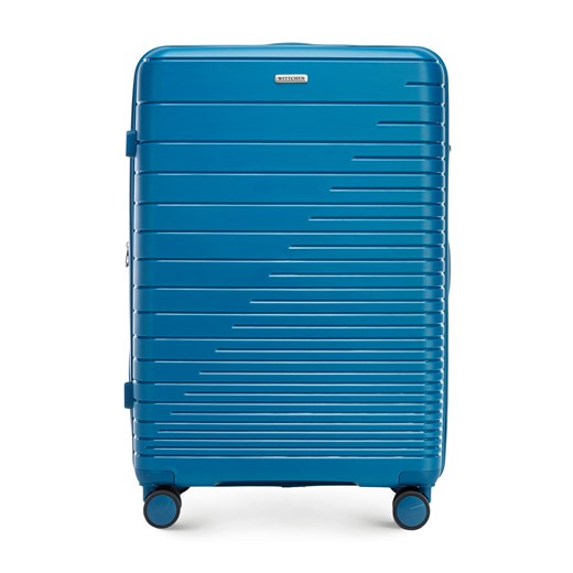 Duża walizka z polipropylenu z błyszczącymi paskami niebieska ze sklepu WITTCHEN w kategorii Walizki - zdjęcie 164936148