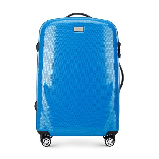 Średnia walizka z polikarbonu jednokolorowa niebieska ze sklepu WITTCHEN w kategorii Walizki - zdjęcie 164936239