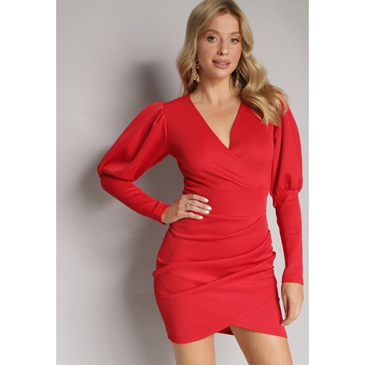 Czerwona Asymetryczna Sukienka Mini z Kopertowym Dekoltem Keomia ze sklepu Born2be Odzież w kategorii Sukienki - zdjęcie 165003227