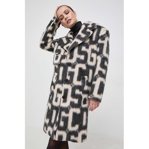 GCDS płaszcz z domieszką wełny kolor beżowy przejściowy ze sklepu ANSWEAR.com w kategorii Płaszcze damskie - zdjęcie 165004325
