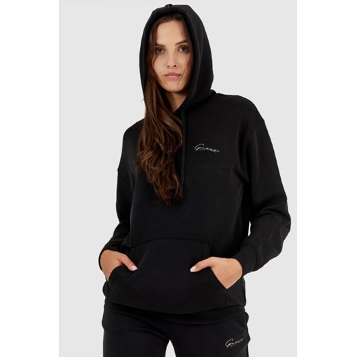 GUESS Czarna bluza damska ze srebrnym logo i kapturem, Rozmiar XS ze sklepu outfit.pl w kategorii Bluzy damskie - zdjęcie 165007337