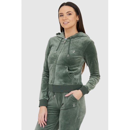 JUICY COUTURE Welurowa zielona bluza diamante hoodie, Wybierz rozmiar S ze sklepu outfit.pl w kategorii Bluzy damskie - zdjęcie 165007397