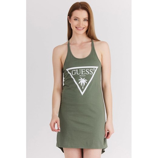 GUESS Zielona sukienka z trójkątnym logo, Wybierz rozmiar L ze sklepu outfit.pl w kategorii Sukienki - zdjęcie 165007517