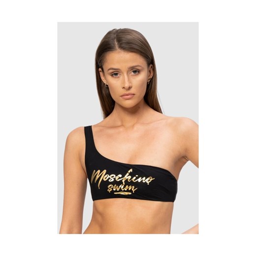 MOSCHINO Asymetryczna góra od bikini ze złotym logo, Wybierz rozmiar L ze sklepu outfit.pl w kategorii Stroje kąpielowe - zdjęcie 165007556