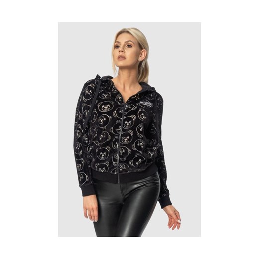 MOSCHINO Aksamitna, czarna bluza damska z kapturem, Wybierz rozmiar XS ze sklepu outfit.pl w kategorii Bluzy damskie - zdjęcie 165007575