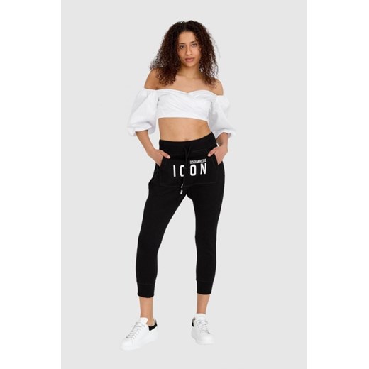 DSQUARED2 Czarne spodnie dresowe damskie z kieszenią na przodzie i logo icon, Dsquared2 L wyprzedaż outfit.pl