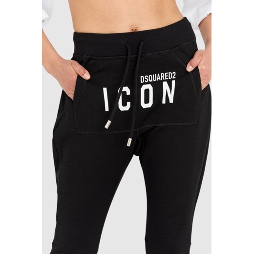 DSQUARED2 Czarne spodnie dresowe damskie z kieszenią na przodzie i logo icon, Dsquared2 L okazyjna cena outfit.pl