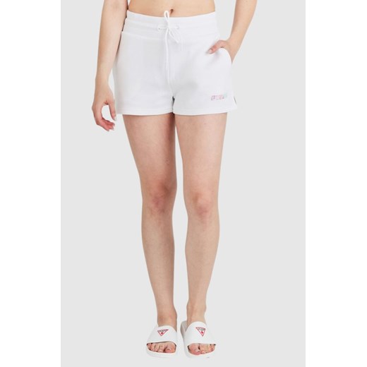 GUESS Białe szorty damskie z kolorowym logo, Wybierz rozmiar L ze sklepu outfit.pl w kategorii Szorty - zdjęcie 165008145