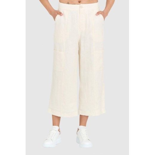 GUESS Kremowe lniane spodnie damskie, Wybierz rozmiar XS ze sklepu outfit.pl w kategorii Spodnie damskie - zdjęcie 165008205