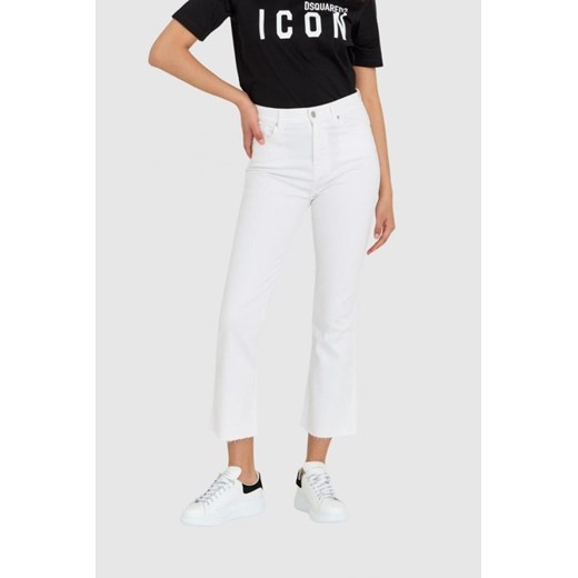 7 FOR ALL MANKIND Białe jeansy damskie z poszerzoną surowo zakończoną nogawką HW Slim Kick, Rozmiar 26 ze sklepu outfit.pl w kategorii Jeansy damskie - zdjęcie 165008219
