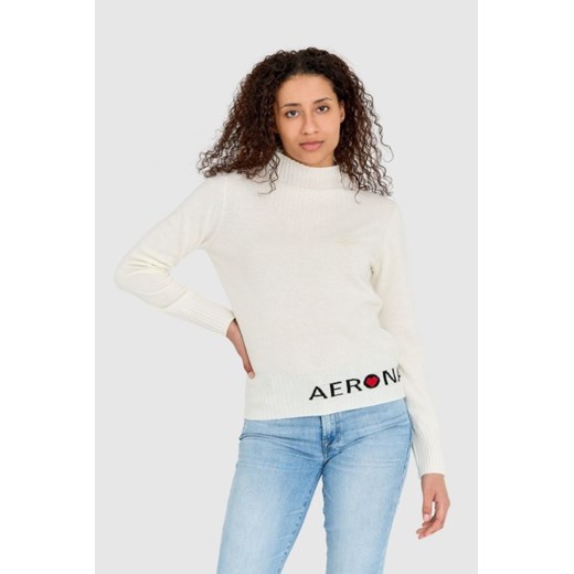 AERONAUTICA MILITARE Kremowy sweter damski z domieszką kaszmiru, Wybierz rozmiar XS ze sklepu outfit.pl w kategorii Swetry damskie - zdjęcie 165008248