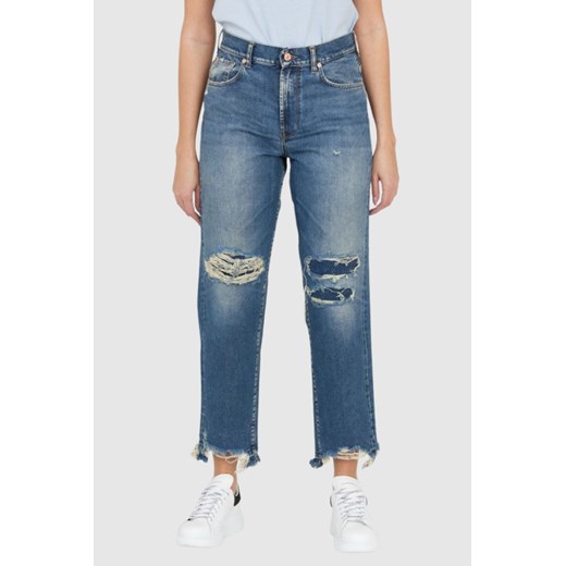 7 FOR ALL MANKIND Błękitne jeansy damskie THE MODERN STRAIGHT Z DZIURAMI, Rozmiar 25 ze sklepu outfit.pl w kategorii Jeansy damskie - zdjęcie 165008317