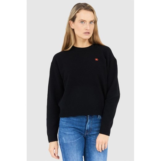 KENZO Czarny sweter damski z kwiatkiem, Rozmiar L ze sklepu outfit.pl w kategorii Swetry damskie - zdjęcie 165008319