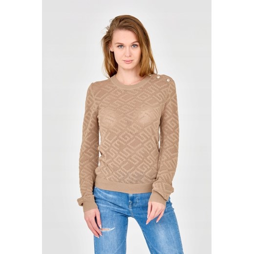 GUESS Beżowy damski sweterek dzianinowy, Wybierz rozmiar XL ze sklepu outfit.pl w kategorii Swetry damskie - zdjęcie 165008345