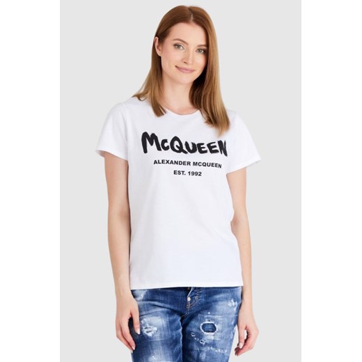 ALEXANDER MCQUEEN Biały t-shirt damski z logo, Wybierz rozmiar 40 ze sklepu outfit.pl w kategorii Bluzki damskie - zdjęcie 165008538