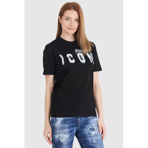 DSQUARED2 Czarny t-shirt damski icon spray, Rozmiar S ze sklepu outfit.pl w kategorii Bluzki damskie - zdjęcie 165008609