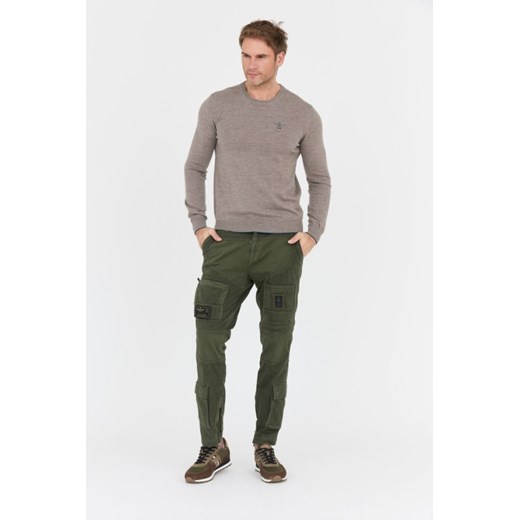 AERONAUTICA MILITARE Jasnobrązowy sweter męski z wełny merynosa, Rozmiar 3XL Aeronautica Militare XL okazja outfit.pl