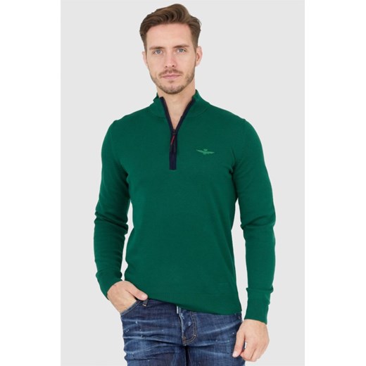 AERONAUTICA MILITARE Zielony sweter męski z suwakiem, Wybierz rozmiar L ze sklepu outfit.pl w kategorii Swetry męskie - zdjęcie 165008905