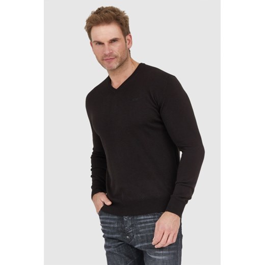 LA MARTINA Czarny sweter męski z wełną w serek, Wybierz rozmiar 3XL ze sklepu outfit.pl w kategorii Swetry męskie - zdjęcie 165008988