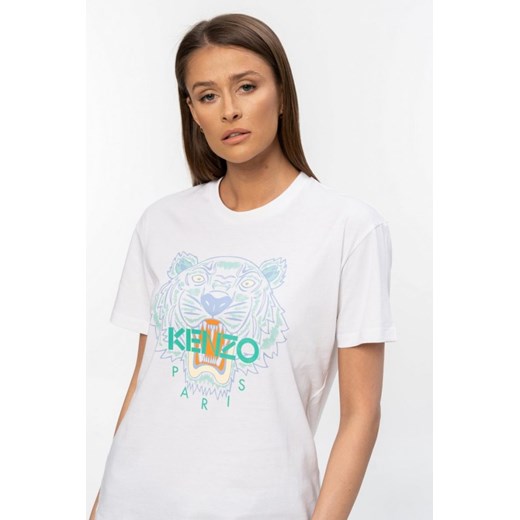 KENZO Biały t-shirt damski tiger z zielonym logo, Rozmiar XS Kenzo XS promocja outfit.pl
