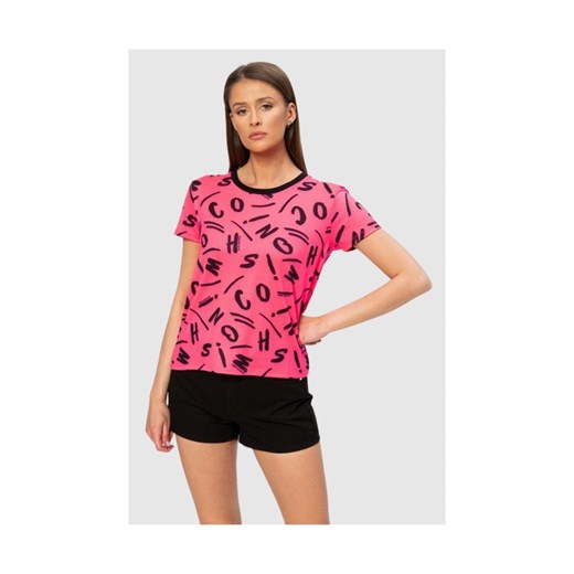 MOSCHINO Różowy t-shirt w czarne litery, Wybierz rozmiar M ze sklepu outfit.pl w kategorii Bluzki damskie - zdjęcie 165009329