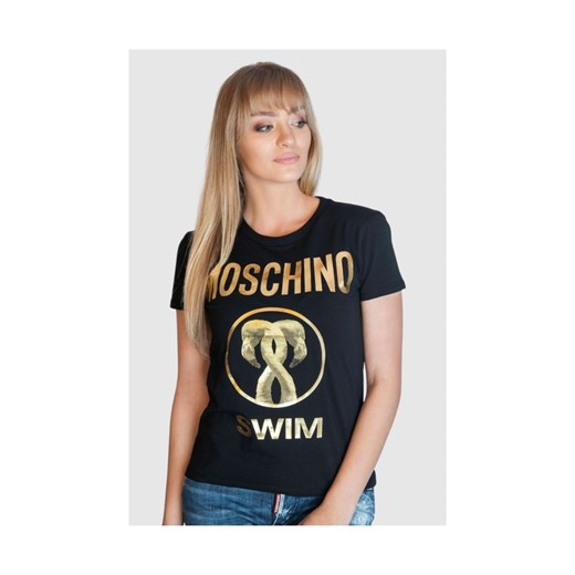 MOSCHINO SWIM T-shirt damski czarny złote duże logo, Wybierz rozmiar S ze sklepu outfit.pl w kategorii Bluzki damskie - zdjęcie 165009415