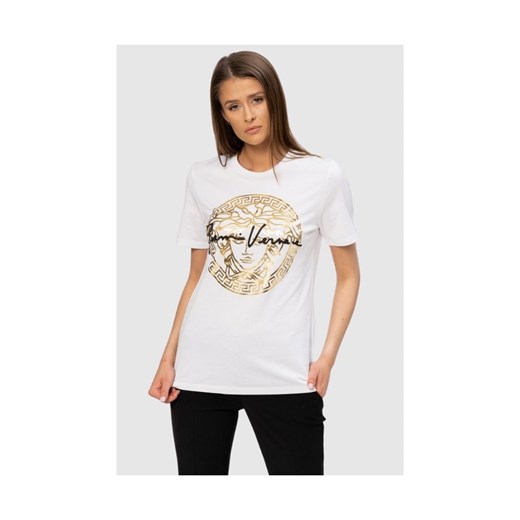 VERSACE Biały t-shirt damski ze złotą meduzą, Wybierz rozmiar 40 ze sklepu outfit.pl w kategorii Bluzki damskie - zdjęcie 165009438