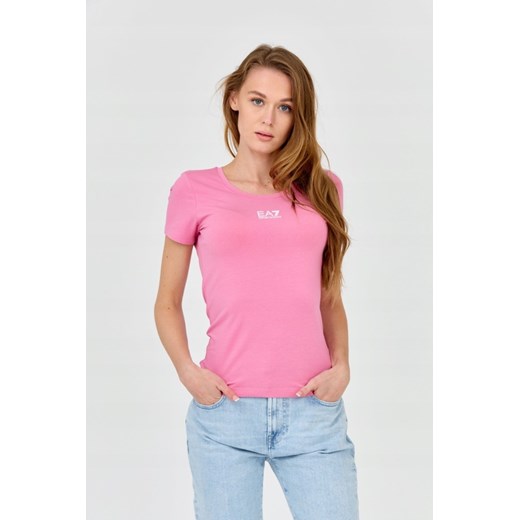 EA7 Damski t-shirt różowy z logo na środku, Wybierz rozmiar S ze sklepu outfit.pl w kategorii Bluzki damskie - zdjęcie 165009489