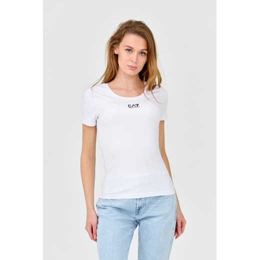 EA7 Damski t-shirt biały z logo na środku, Wybierz rozmiar XS ze sklepu outfit.pl w kategorii Bluzki damskie - zdjęcie 165009506