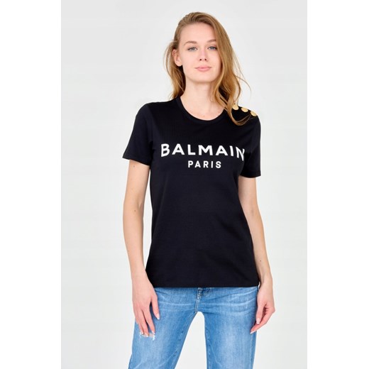 BALMAIN Czarny damski t-shirt z guzikami, Wybierz rozmiar M ze sklepu outfit.pl w kategorii Bluzki damskie - zdjęcie 165009529