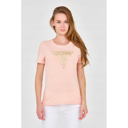 GUESS Damski t-shirt z dużym zdobionym logo, Rozmiar M ze sklepu outfit.pl w kategorii Bluzki damskie - zdjęcie 165009615