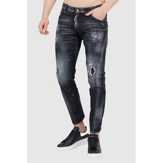 DSQUARED2 Czarne jeansy męskie sexy twist jean, Wybierz rozmiar 52 ze sklepu outfit.pl w kategorii Jeansy męskie - zdjęcie 165009788