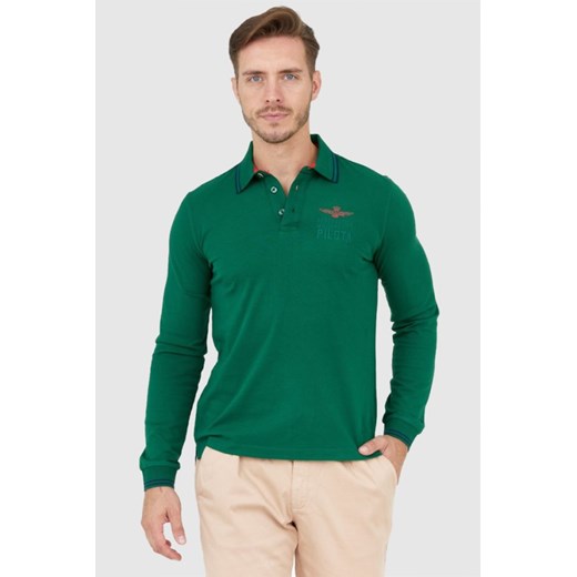 AERONAUTICA MILITARE Zielony long sleeve polo, Wybierz rozmiar L ze sklepu outfit.pl w kategorii T-shirty męskie - zdjęcie 165009805