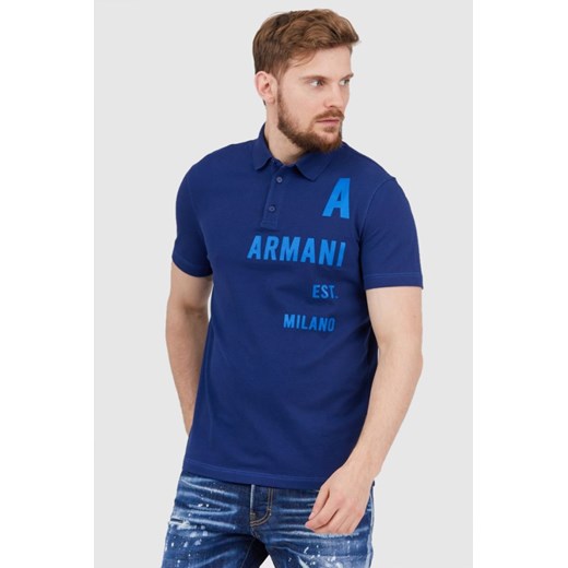ARMANI EXCHANGE Granatowa koszulka polo z nadrukiem, Rozmiar M ze sklepu outfit.pl w kategorii T-shirty męskie - zdjęcie 165009886