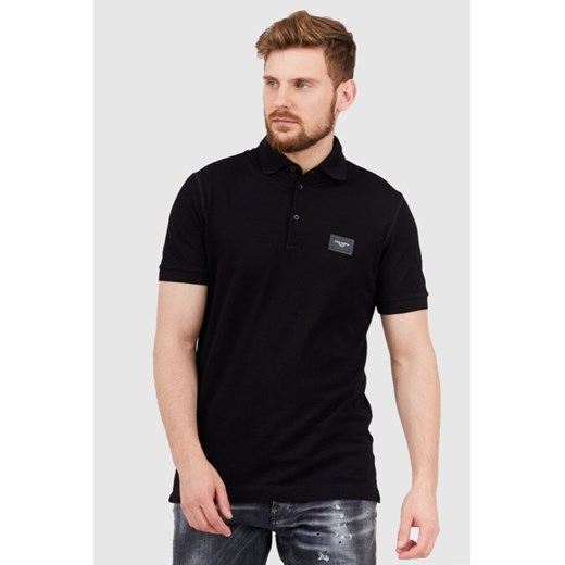 DOLCE & GABBANA Czarna koszulka polo z aplikacją z logo, Wybierz rozmiar 46 ze sklepu outfit.pl w kategorii T-shirty męskie - zdjęcie 165009925